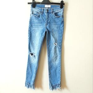 We The Free Women Skinny Jeans Size 25 Great Heights Cropped Frayed Light Wash